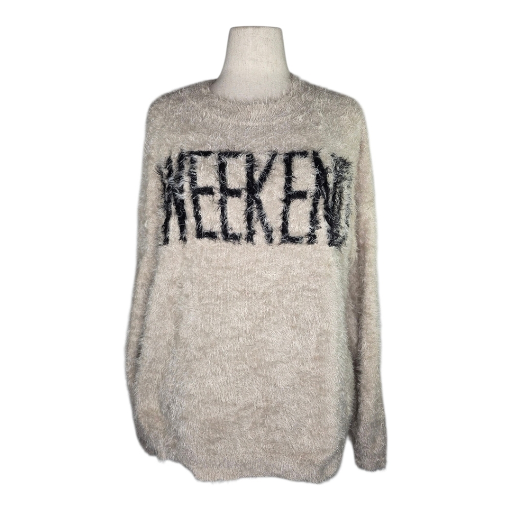Andrée by Unit WEEKEND Fuzzy Sweater Beige Black Plus Size 1X Cozy Pullover